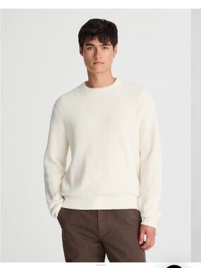 Men's Cream Cotton Shaker-Stitch Crewneck